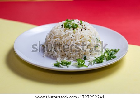 Stock photo of Garlic Rice in a white plate 