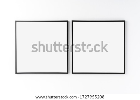 Mockup of two empty photo frames on white background. Home decoration