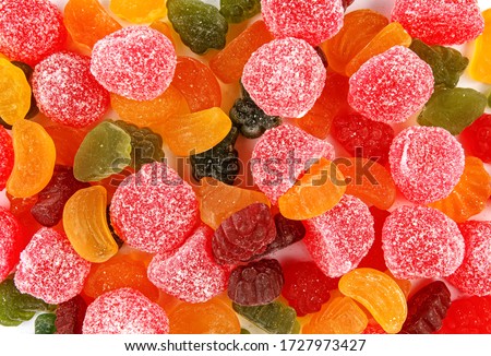 Macro photo artist of multi-colored marmalade jelly candy's. The sweetness of jelly candy yellow and orange. Royalty-Free Stock Photo #1727973427