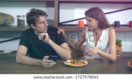 Caucasian couple fight during quarantine time bored of each other