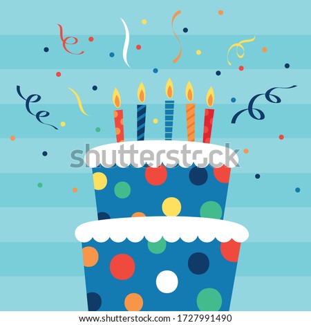 Birthday Cake with candles and sparkles, vector illustration
