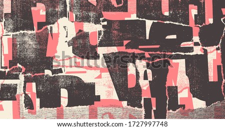 Collage of torn street posters. Abstract  halftone lettering background. vector illustration