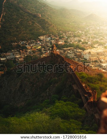 View from Amer fort,
located in the heart of the city near the most famous Monument of Jaipur. Royalty-Free Stock Photo #1728001816