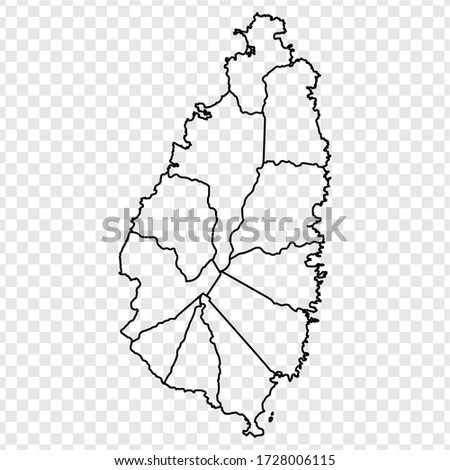 Blank map Saint Lucia. High quality map St. Lucia with provinces on transparent background for your web site design, logo, app, UI.  Central America. EPS10.