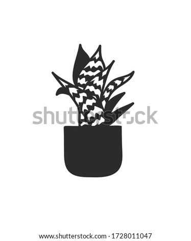 Hand drawn interior objecton white background. Cozy Line Illustration. Creative art work. Doodle drawing home plant