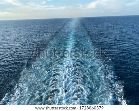 Trail on Water Wake in the Ocean Made by Cruise Ship Liner