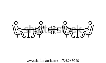 Social distancing in cafe. Distance of 1 meter/6 ft between the tables in cafe or restaurant. Keep a safe simple thin line icon vector illustration Royalty-Free Stock Photo #1728063040