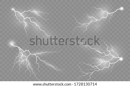 The effect of lightning and lighting, set of zippers, thunderstorm and lightning Royalty-Free Stock Photo #1728130714