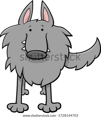 Cartoon Illustration of Funny Gray Wolf Wild Animal Comic Character Royalty-Free Stock Photo #1728144703