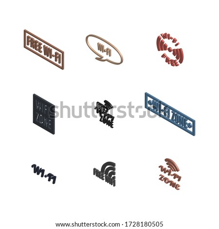 Set of various wireless icons isolated on a white background. 3D isometric style, vector illustration.