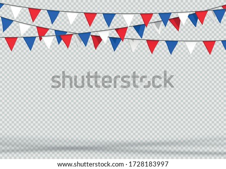 Bunting Hanging Banner Red White Blue Flag Triangles Background Royalty-Free Stock Photo #1728183997