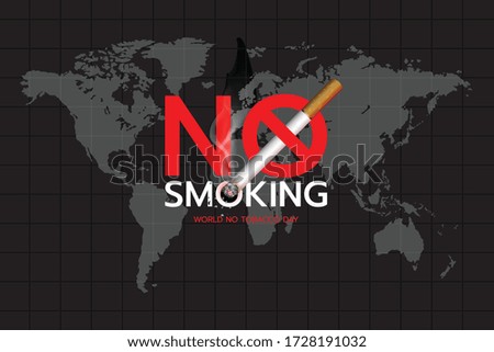 World no tobacco day: Concept of no smoking text design on the world map background.