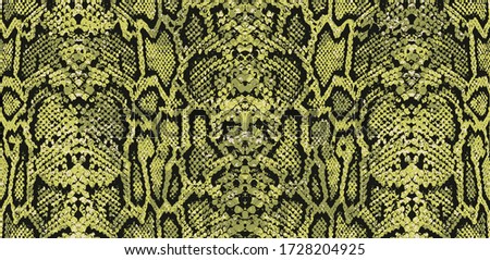 Snake skin pattern and repeating Seamless. Animal print and textile design. Green neon shades, vector illustration. Texture snake. Fashionable print. 