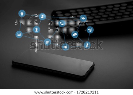 Online shopping icon on smart phone for global concept 
