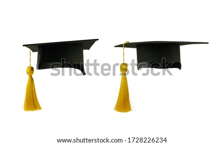graduation cap with gold tassel isolated on the white background Royalty-Free Stock Photo #1728226234