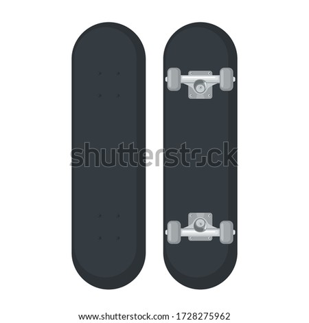 Skateboard icon in flat style isolated on white background. Top view. Vector illustration.