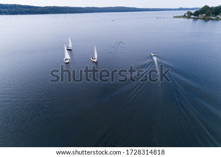 Sailing boats on a lake in Germany from the air