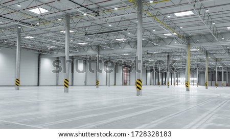 Wide shot of industrial hall empty and clean Royalty-Free Stock Photo #1728328183