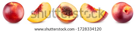 Peach. Fresh organic peach isolated on white background. Peach collection Royalty-Free Stock Photo #1728334120