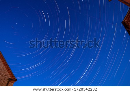 Evening star trails over Essex, UK during COVID 19 pandemic lockdown when airplanes were absent from the skies 5 May 2020