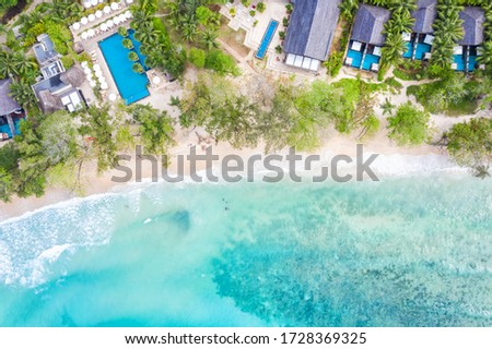 Seychelles beach Mahe island luxury vacation swimming pool sea symbolic photo drone view aerial photo landscape