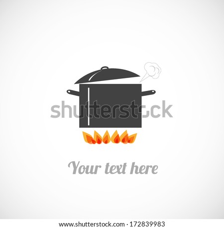 Card with boiling pot on fire. Vector illustration.