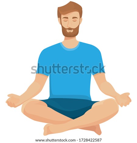 Man doing yoga. Female character in lotus position.