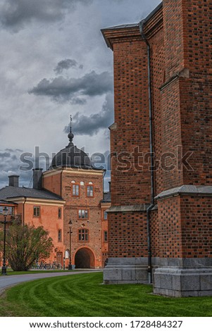 The old district in Uppsala town. View with ancient houses. Sweden. Scandinavia