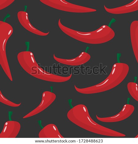 Hot pepper pattern on a black background. Vector image, eps 10