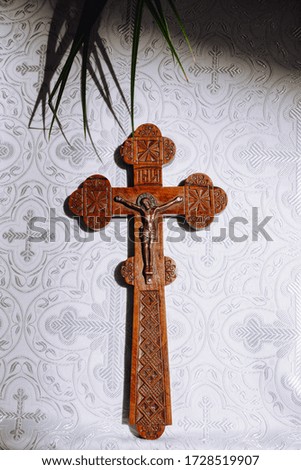 Church cross on a white background. In the name of God. Texture for church banners. Icons and cross.
