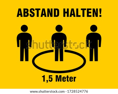 Abstand Halten ("Keep Your Distance" in German) Social Distancing 1,5 Meter or 1,5 m Instruction Icon. Vector Image. Royalty-Free Stock Photo #1728524776