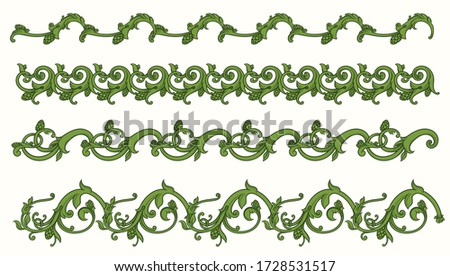 Floral seamless decoration in color. Green decorative vintage plants. Hand drawn floral decor. Beautiful botanical old style pattern. Hops plant. Beer hops