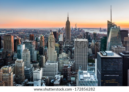 New York Skyline at sunset Royalty-Free Stock Photo #172856282