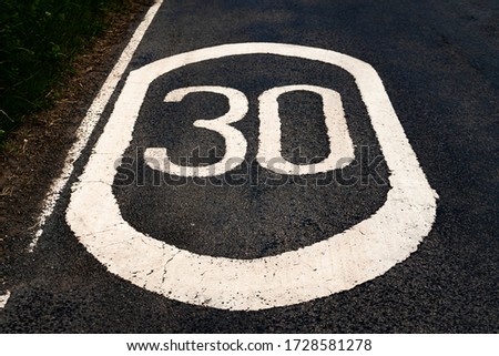 Road marking sign, 30 speed limit