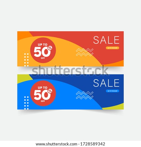 Sale banner design, vector illustration, Blue banner, sale voucher, gift card, social media ad.