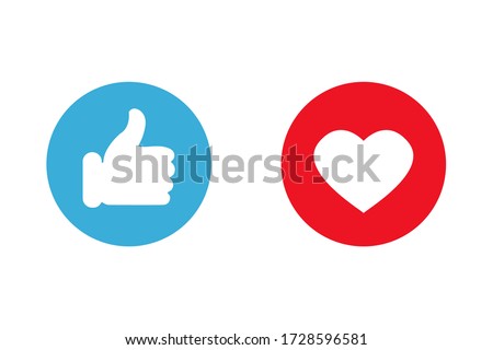 Thumbs up and love icons. Icons for social communication app. Like signs. Simple vector illustration. Royalty-Free Stock Photo #1728596581