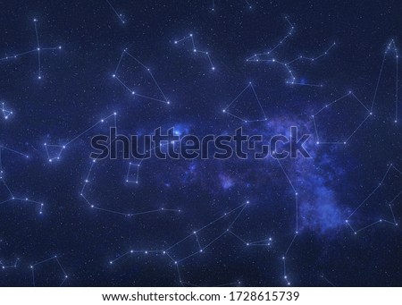 Constellations in outer space. Constellation stars on the night sky with lines. Elements of this image were furnished by NASA