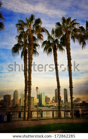 San Diego from Coronado through the palm trees