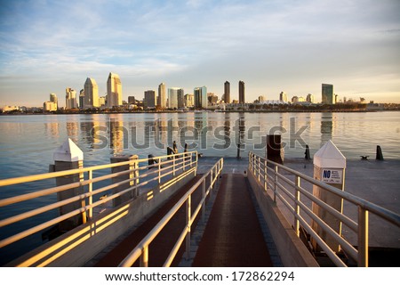 The ferry pier in Coronado with the city of San Diego in the background.