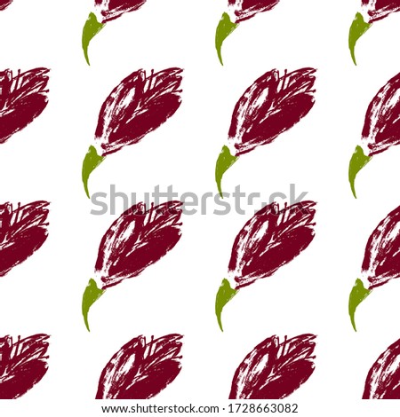 A multi-colored seamless pattern made by a brush. A hand-drawn pattern of leaves and flowers. Simple nature style. Vector eps illustration.