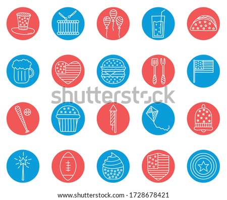 block style icon set design, Independence day united states and national theme Vector illustration