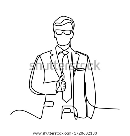 continuous line drawing of Successful business owners stand with their arms crossed. businessman standing isolated over white background