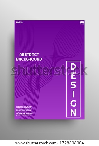 A4 size background cover design with violet color gradient and abstract waves, designed in minimalism style for posters, banners, magazines etc. Trendy geometric pattern for business. Eps 10 vector