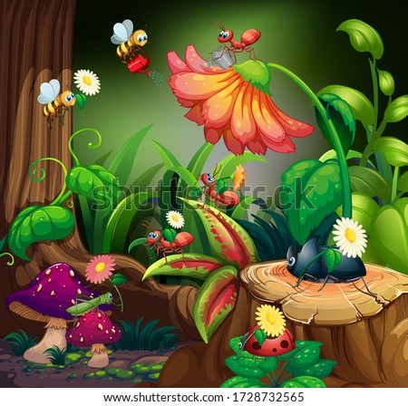 Group of in in fairy forest illustration