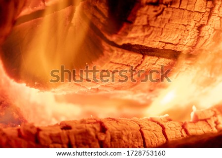Bottom of Burning log in fire, long exposure picture