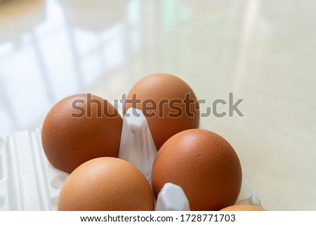 Close up Fresh eggs in polystyrene packing box