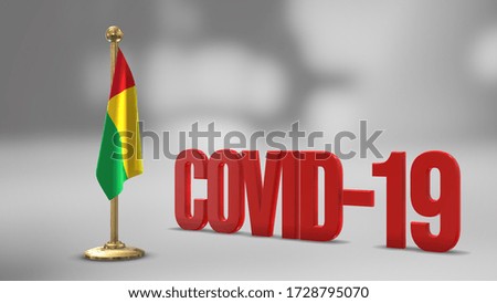 Guinea Bissau realistic 3D flag illustration. Red 3D COVID-19 text rendering. 
