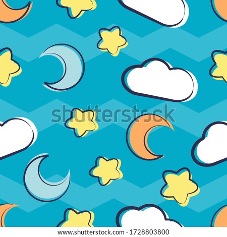Illustration vector graphic of Cartoon Moon Cloud And Stars Seamless Pattern.
Perfect for Blanket, Background, Baby Play Mat, Baby T-Shirts, Wallpaper, Backdrop, etc 