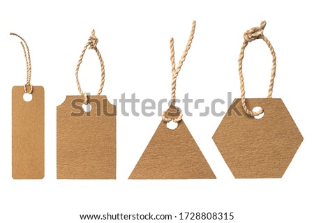 set of brown paper label tag isolated on white background