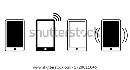 Mobile phone icons with different signals. Vector illustration of smartphones, mocap phones. Stock photo.